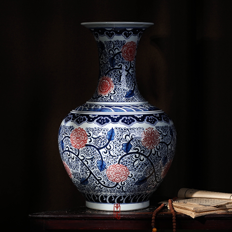 Jingdezhen ceramics antique hand - made place to live in the sitting room is blue and white porcelain vase flower arranging TV ark, decoration decoration