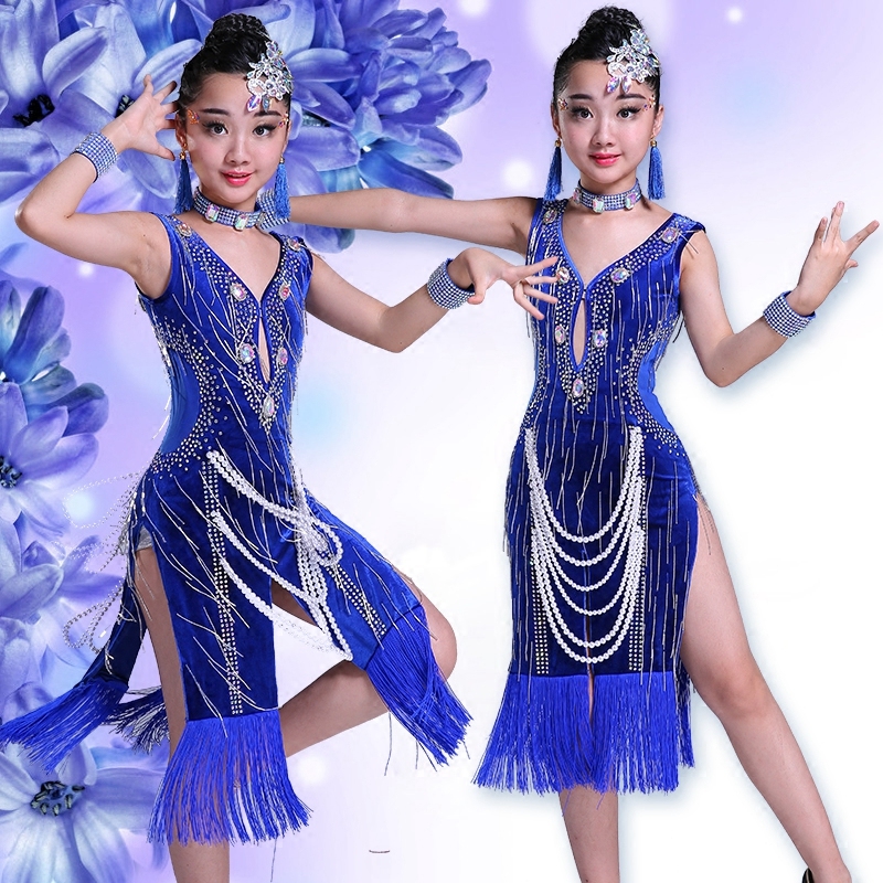 Children's girls Latin dance dress girls children's performance clothes children's Latin dance dress competition clothes Latin dance tassel dress