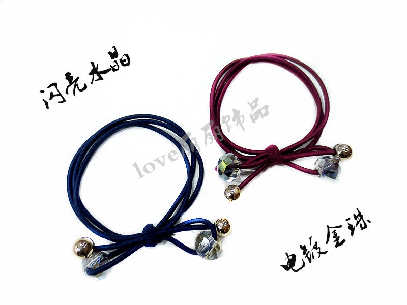 Korean version of the new beaded new lady hair ring tie hair rubber band simple leather case wild headdress crystal hair ring