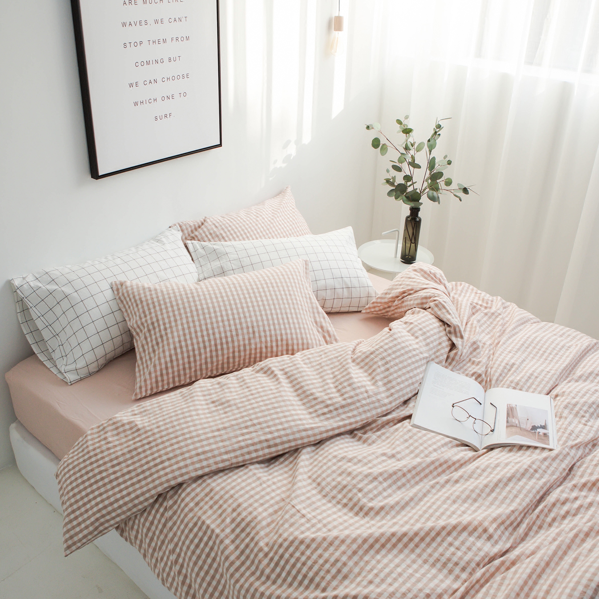 Nordic simple cotton washed cotton bed four-piece set of pure cotton solid color bed sheet bedding quilt cover four-piece set