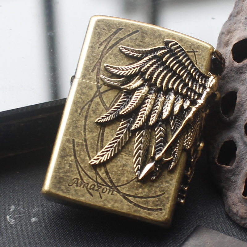 Original zorro Sulo lighter gold-plated ancient silver Amazon female warrior genuine gift for men