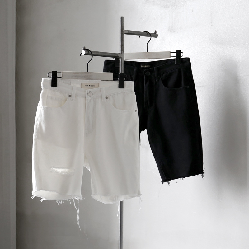 雀斑男装 简约黑白 破洞毛边休闲短裤 2色