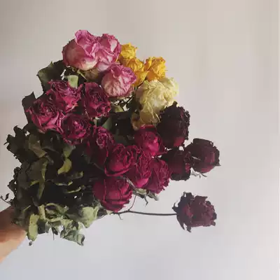 Natural dried flowers, roses, rose bouquets, real flowers, wedding club interior decoration, living room decoration, shooting props