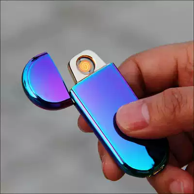 Baicheng induction charging lighter windproof ultra-quiet thin creative personality metal men and women double-sided electronic cigarette lighter