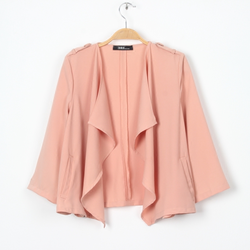 2022 spring new solid color casual large lapel buttonless cardigan jacket women's three-quarter sleeves cool commuter top