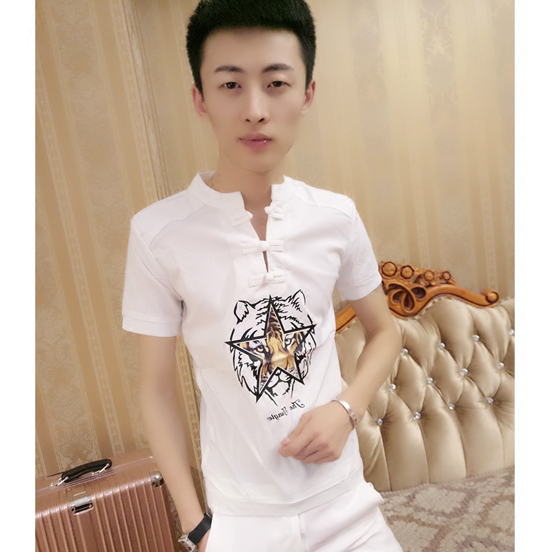 MC Fashion Men's Small Size Men's New Summer Short Sleeve Sweater popular logo Korean slim-fitting stand collar half sleeve T-shirt half sleeve sleeve