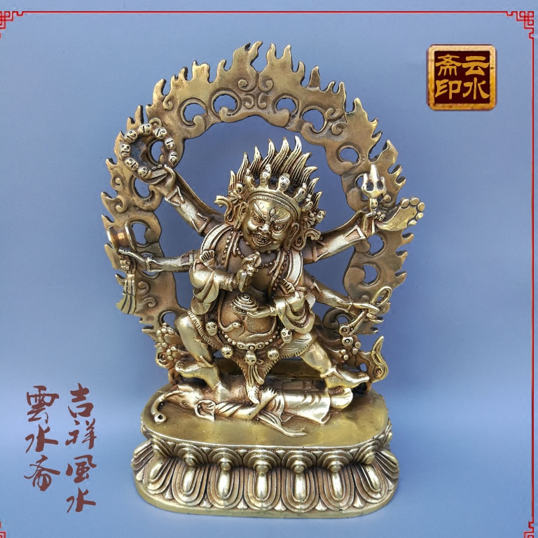 Tibetan Buddhist Pure Bronze Buddhist Buddha Wisdom Wisdom Hair Care Mahagalla Grand Black Sky Six Arms can be hidden