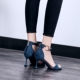 Giày cao gót đế xuồng cao gót nữ 8cm màu xanh hải quân với 2018 phiên bản mới của Hàn Quốc của giày nữ gợi cảm hoang dã sandal nữ hàn quốc Sandal