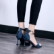 Giày cao gót đế xuồng cao gót nữ 8cm màu xanh hải quân với 2018 phiên bản mới của Hàn Quốc của giày nữ gợi cảm hoang dã