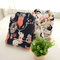 Bộ đồ ngủ nữ Cotton mùa xuân và mùa thu Áo len Hàn Quốc Tươi ngọt Phim hoạt hình dài tay Quần mặc Bộ đồ cotton tại nhà đồ bộ