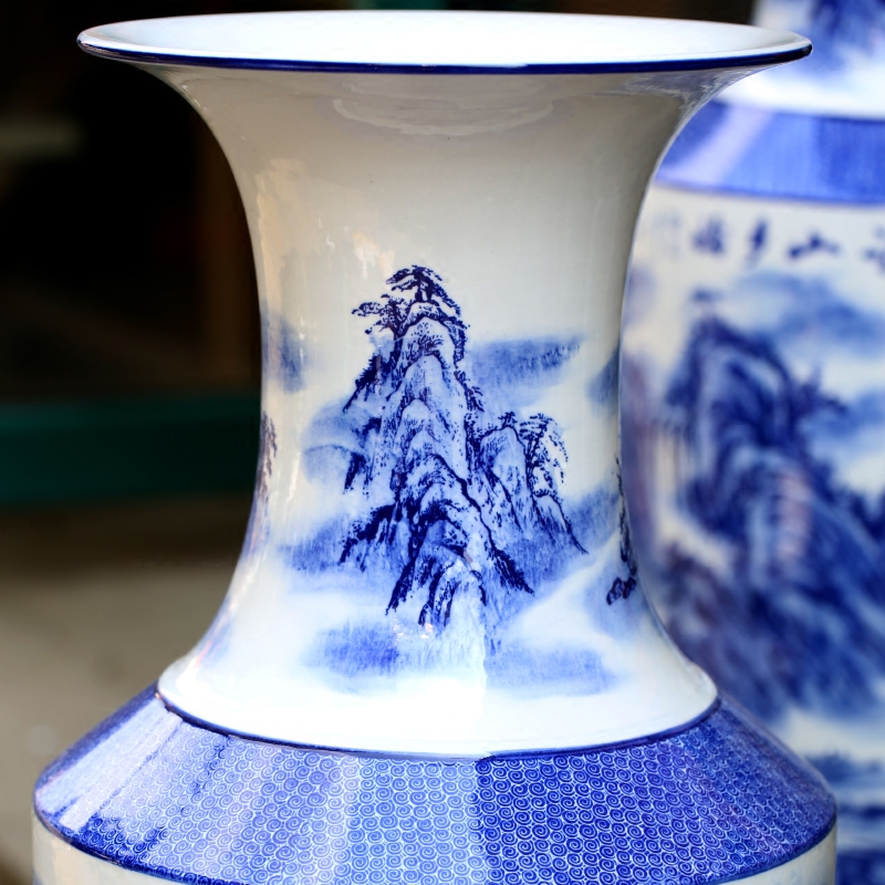 Blue and white porcelain of jingdezhen ceramics jiangshan home sitting room adornment is placed more charming landscape painting of large vase