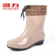 Kéo trở lại mưa ủng nữ ống mưa giày trượt cộng với nhung nước nữ giày nước người lớn giày cao su giày cao gót bốn mùa mưa ủng