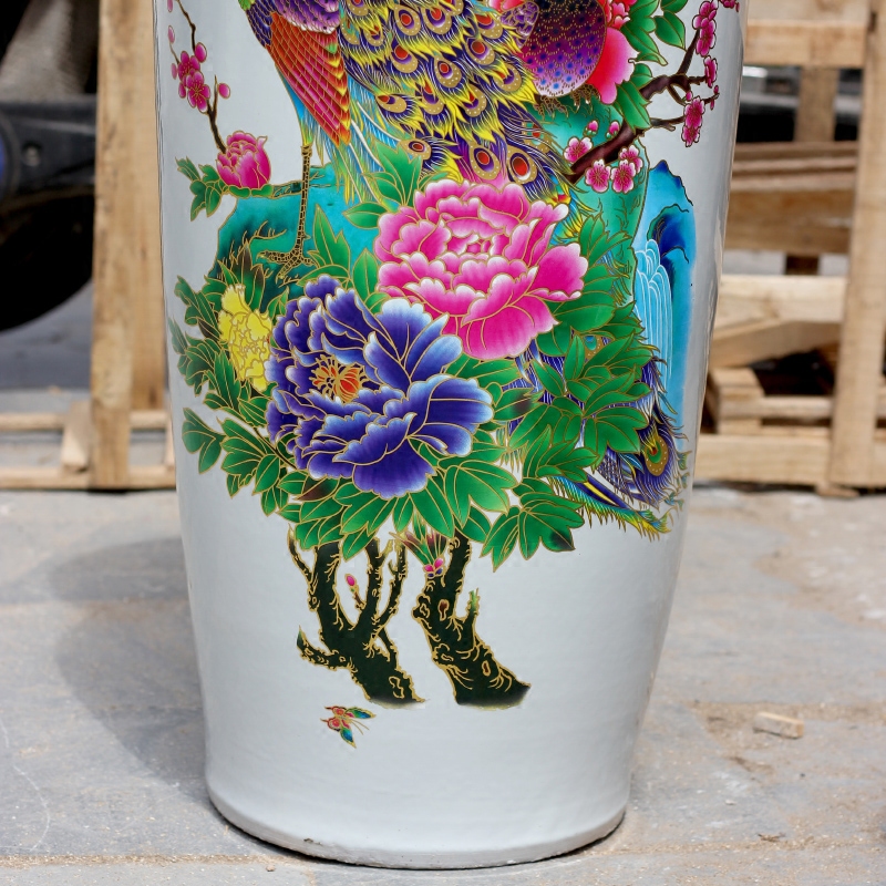 Jingdezhen ceramic craft peacock vase peony of large home sitting room hotel Chinese flower arranging act the role ofing is tasted furnishing articles