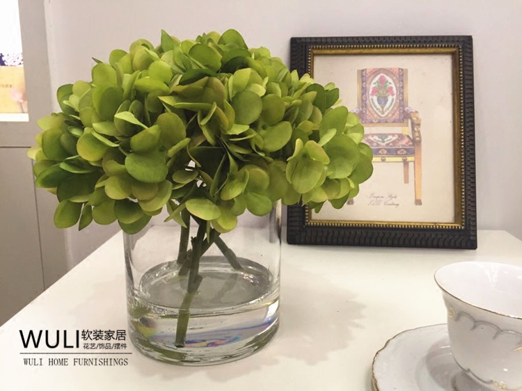 High simulation hydrangea fake water glass bottle flower arrangement flower art set model room dining table living room bedroom fake flower ornaments