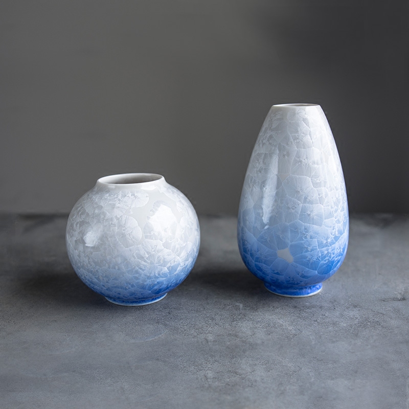 QIU器物日本清水烧作家土渕陶葊手工花结晶陶瓷花瓶花器装饰品