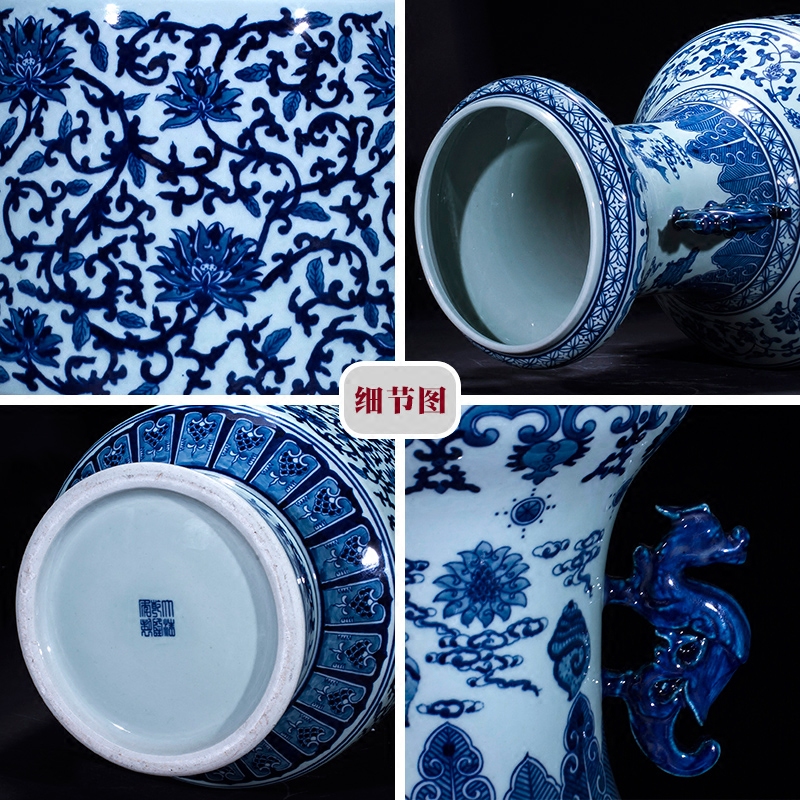 Imitation the qing qianlong hand - made of blue and white porcelain of jingdezhen ceramics sweet ears archaize sitting room of large vase and furnishing articles