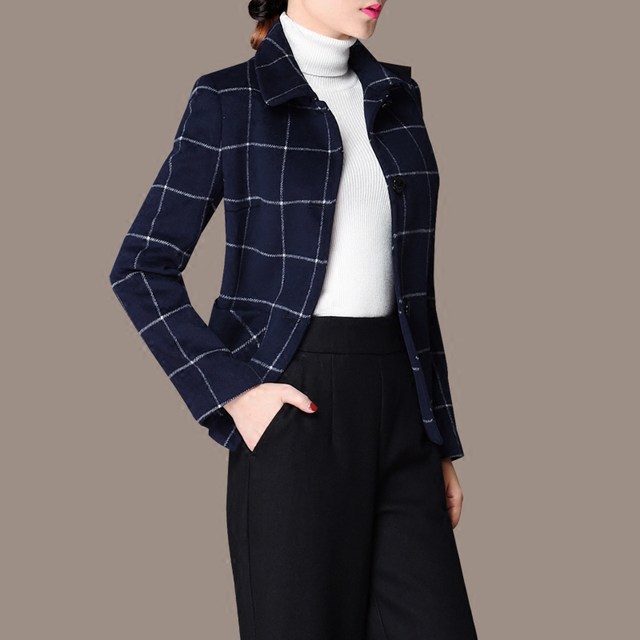 2024 spring short coat woolen coat temperament lapel slimming plaid top H09