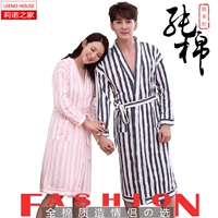 Áo choàng ngủ nữ cotton dài tay áo tắm dài phần mùa xuân và mùa thu nam phong cách Nhật Bản áo choàng cotton XL đơn giản - Night Robe shop đồ ngủ