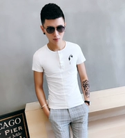 Thanh niên nam tinh thần áo thun nam tay ngắn 2018 hè mới màu rắn phiên bản Hàn Quốc của chiếc áo tự canh đáy quần nam áo thun có cổ nam