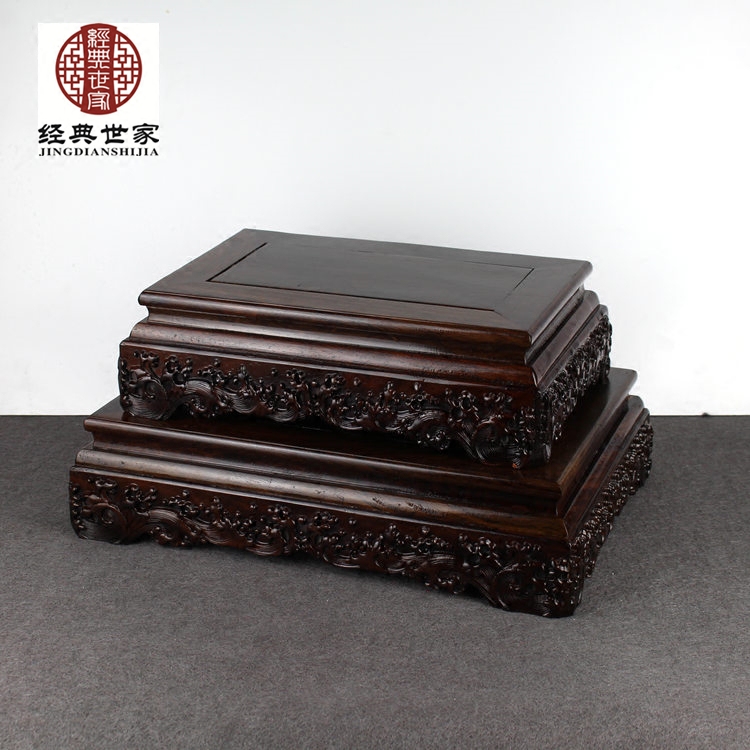 Red Wood Carving Solid Wood Base Wood Carved Water Wave Chi Stone Jade Buddha Statues Swaying Pieces Flower Pot fish tank Bonsai decorative base