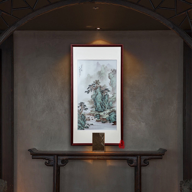 Jingdezhen ceramics Zhou Xiaohui hand - made family adornment famille rose porcelain plate paintings hanging painting the living room in the mountains furnishing articles