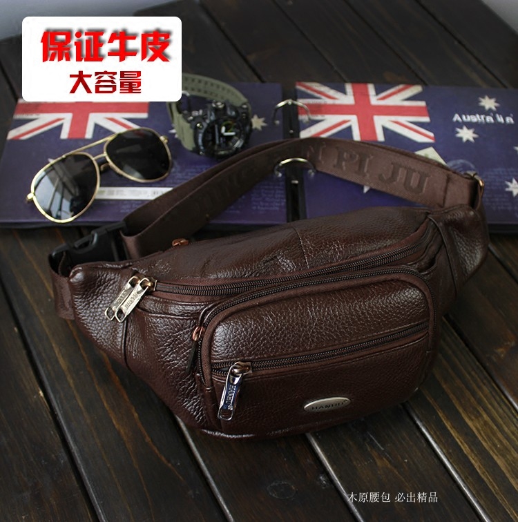 Top Layer Cowhide Waterproof Sports Waist Bag Multi-Pocket Function Street Fashion Girl Business Change Sunglasses Storage Bag - Taobao