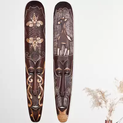 Imported mask solid wood style decorative three-dimensional wall decoration pendant Indonesian home feng shui creative gift gift