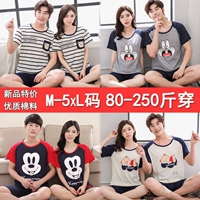 Mùa hè cặp đôi đồ ngủ cotton ngắn tay chất béo mm cộng với phân bón XL 200 kg phim hoạt hình nam nữ phù hợp với dịch vụ gia đình thời trang nữ
