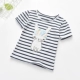 Mùa hè mới 2018 cô gái thỏ in áo thun ngắn tay thoải mái cổ tròn sọc cotton sọc hoang áo ba lỗ bé gái  Áo thun