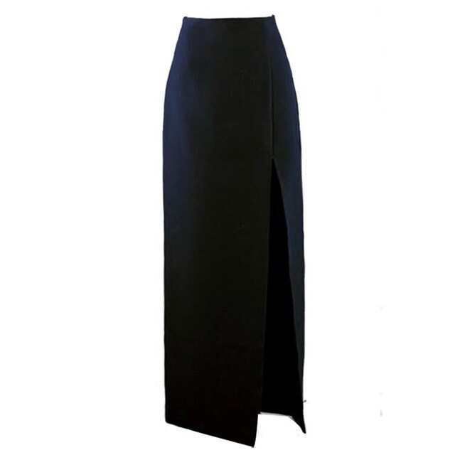 Front slit long skirt skirt spring and autumn sexy women's Korean version versatile hip-covering mid-length elastic high-waisted one-step skirt