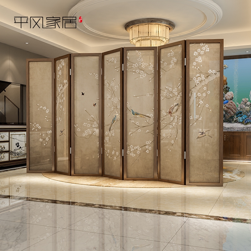 New Chinese screen partition living room modern simple fashion porch flower bird wooden folding office folding