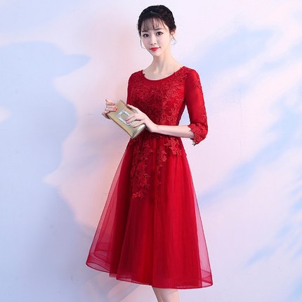 敬酒服新娘夏季2018结婚新款酒红色婚礼礼服