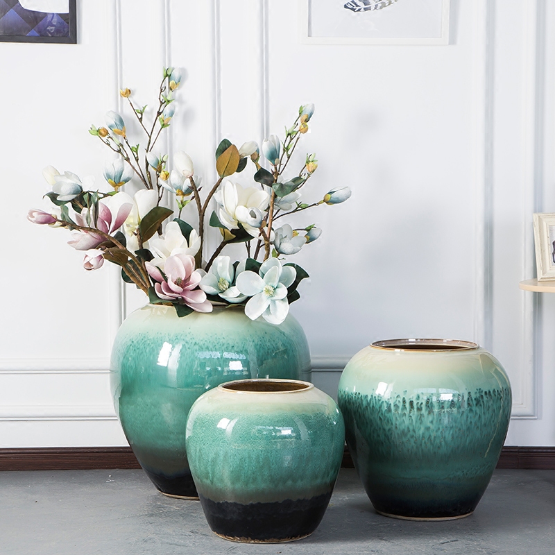 Jingdezhen ceramic floor vase color glaze pottery flower arrangement in modern Chinese style European sitting room hotel villa furnishing articles