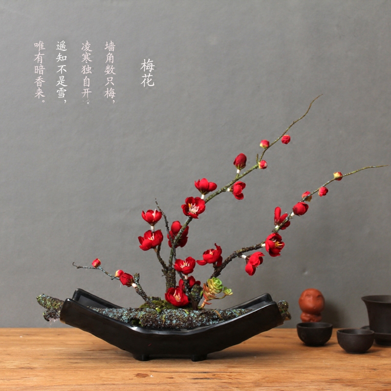 Chinese-style simulation plum blossom overall floral set teahouse hotel coffee table front desk decoration bonsai ornaments