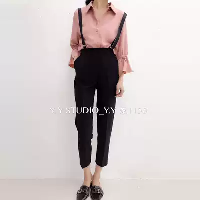 Suit baby bag pants women's 2021 spring and summer new Korean version of black casual high-waist nine-point pants British small feet harem pants