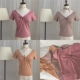[phúc lợi] chic màu nơ sang trọng cổ chữ V ba-lê Áo thun đáy tay ngắn Odiel căng Áo phông