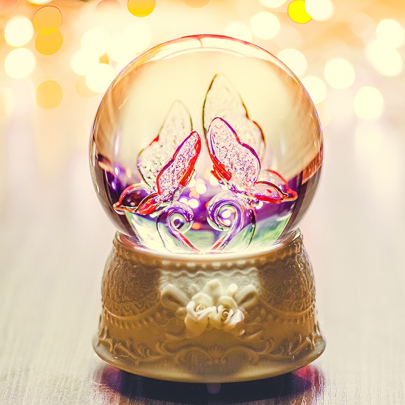 JARLL Music Box Octaonic Box Sends Girl Lover Gift Romantic Wedding Water Crystal Ball Biwing Fly Butterfly With Wings
