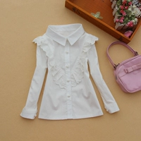 Xuân 2018 cô gái mới hoang dã áo cotton bé gái áo ren đáy quần áo biểu diễn áo sơ mi trẻ em nữ đẹp