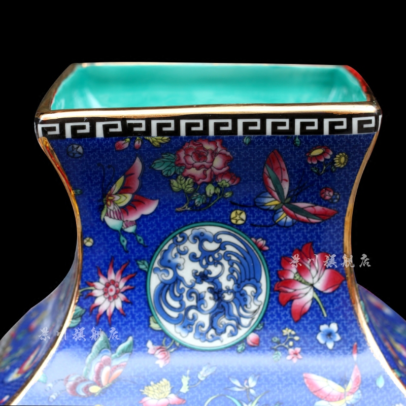 Jingdezhen ceramic famille rose colored enamel porcelain square bottle of flower arranging archaize sitting room mesa and flowers and birds home furnishing articles