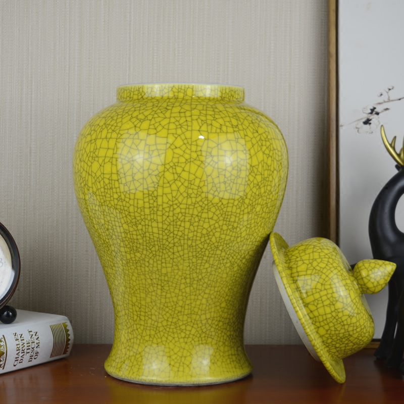Jingdezhen ceramics yellow general pot vase Chinese style living room example room hotel adornment handicraft furnishing articles