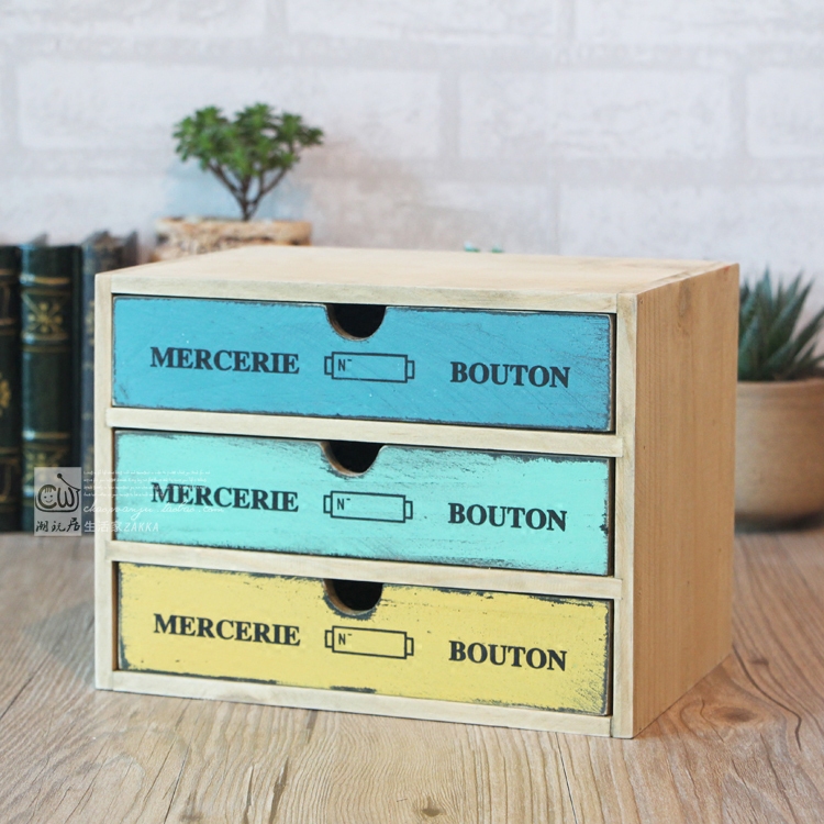 Wooden tabletop storage cabinet solid wood multilayer color trig drawers retro make old storage box home office storage