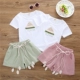 Bộ đồ bé gái kiểu dáng mùa hè chất liệu cotton màu 2018 mới Hàn Quốc của quần lửng ống rộng cho bé trai hợp mốt ngắn tay hai dây quần áo trẻ em hàn quốc Phù hợp với trẻ em