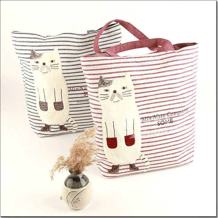 Hot sell new pure cotton exquisite embroidery label cat cartoon cloth single shoulder girl tunnel tunnel backpack