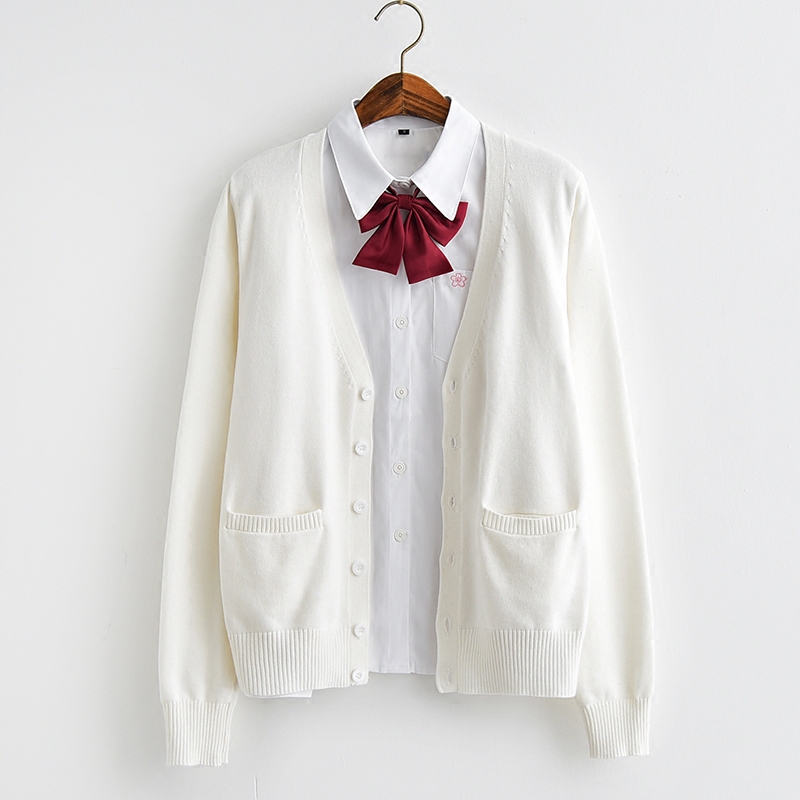 Japanese-Style Jk Uniform Cardigan V-Neck Loose-Fitting Preppy Long-Sleeve Knit Sweater Sweet Pure Cotton Sweater Jacket