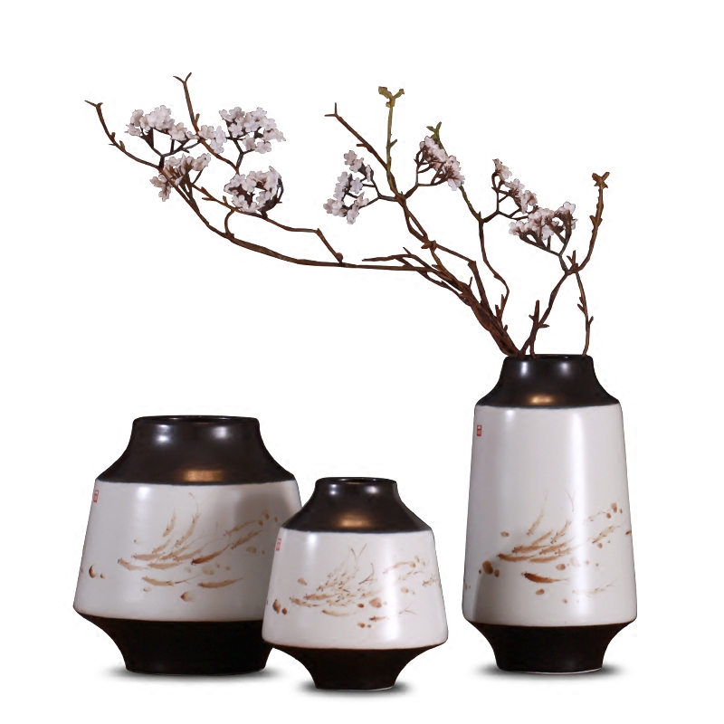 Modern new Chinese vase three - piece furnishing articles of jingdezhen ceramics zen dried flowers, flowers in the sitting room porch decoration