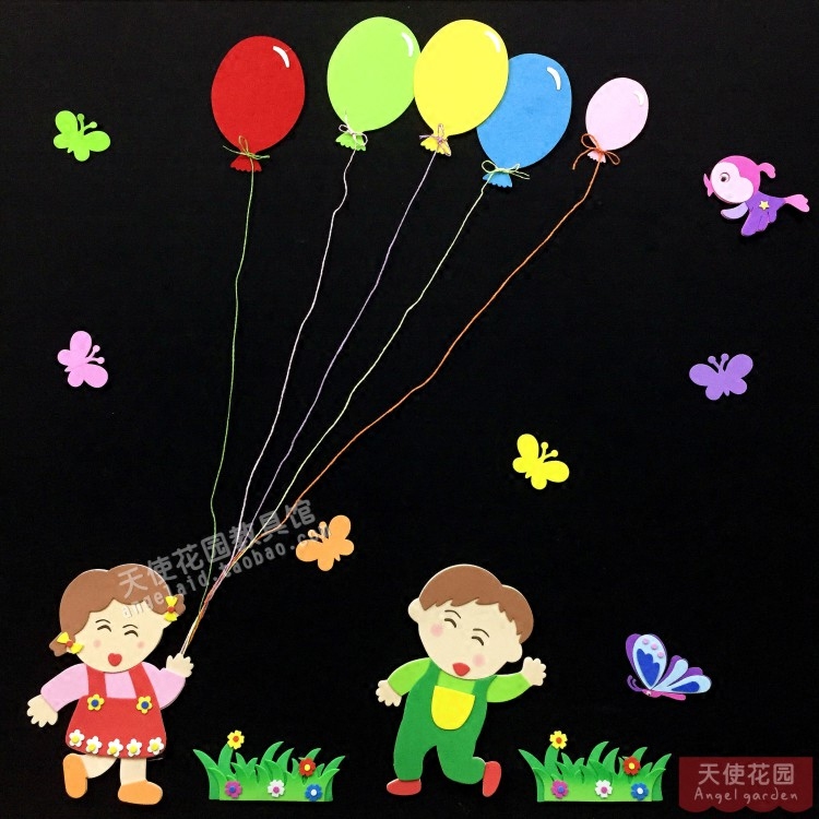 Kindergarten Classroom Review bar Decorative Material Board Newspaper Foam Boy Girl 1 pair of combination picture Color balloons