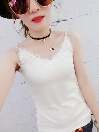 Summer new Korean style lace stitching V-neck elastic slim shoulder strap adjustment camisole bottoming shirt women's outerwear