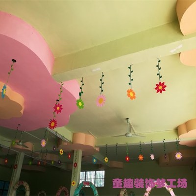 Kindergarten mall supermarket elementary school corridor decoration hanging classroom environment layout double,sided bauhinia hanging flower