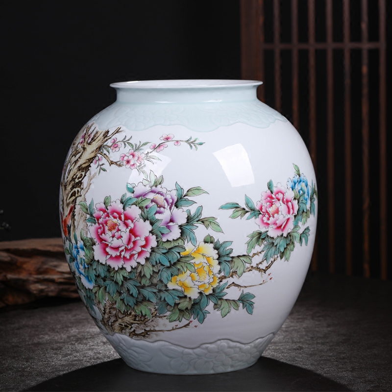 Jingdezhen ceramics vase famous hand - made flowers peony vases, flower implement the sitting room is the study of new Chinese style furnishing articles