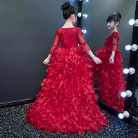 Trẻ em ăn mặc cô gái váy cưới đuôi đỏ chủ trang phục trang phục hoa cô gái pettiskirt mô hình đàn piano váy trẻ em hàn quốc